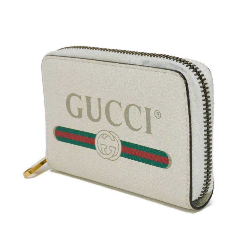 GUCCI Coin case 496319 0GCAT 8820 Textured leather Ivory x green x red Shelley Webb White Vintage logo print Compact zip-around wallet unisex(Unisex)