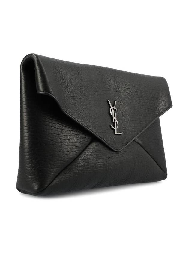 Luxury Saint Laurent Trending 2025 Cassandre Embellished Leather Clutch Bag Black