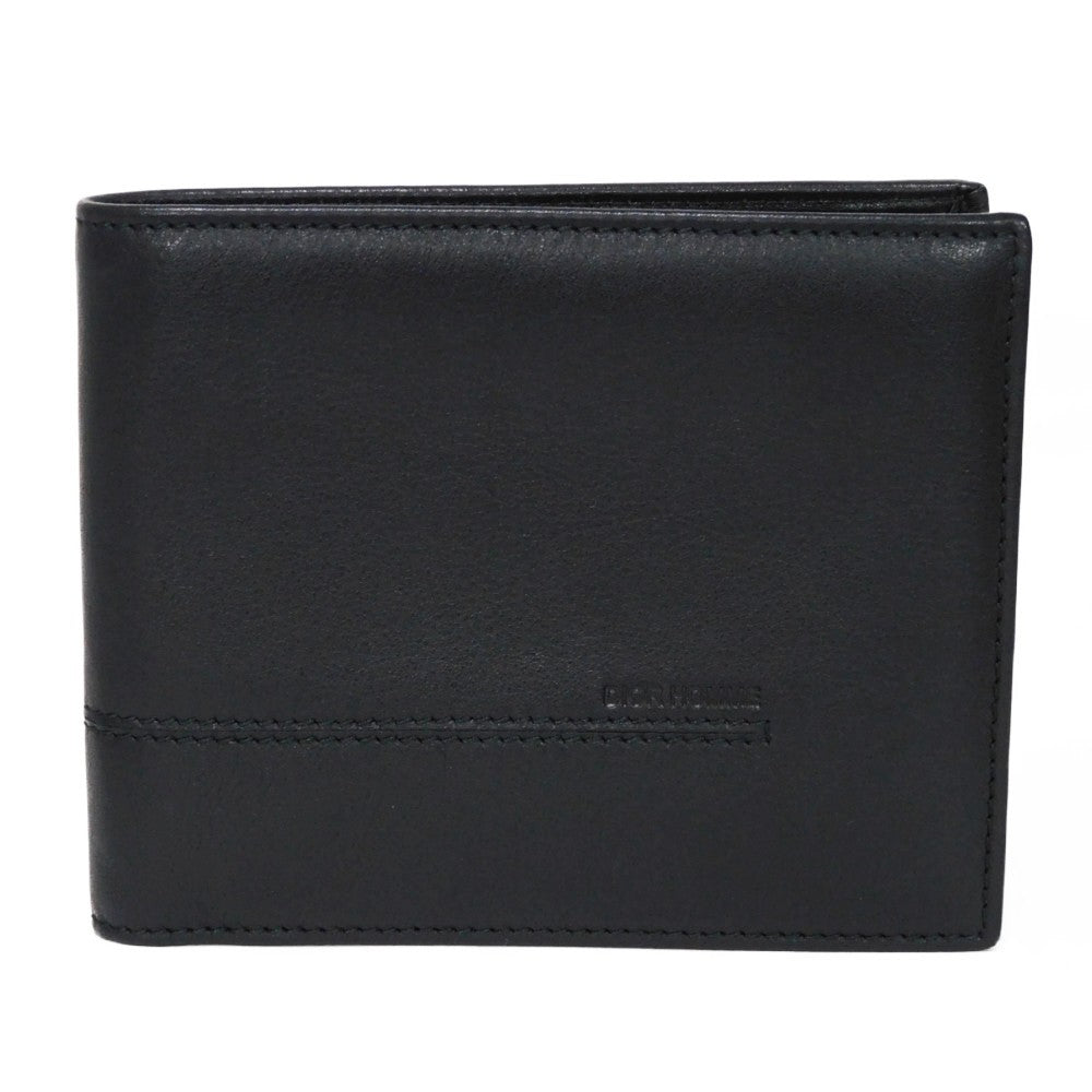 DIOR HOMME Bifold Wallet Smooth Calfskin Leather black Smooth Calfskin Billfold Card Case Pass Case Good Condition Logo embossing Bifold wallet mens