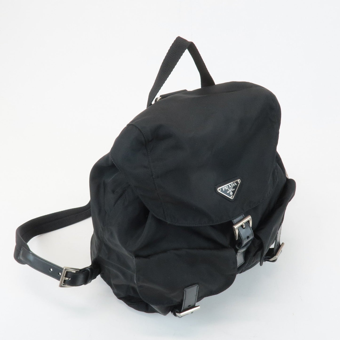 PRADA Triangle Logo Nylon Leather Back Pack Ruck Sack Black B2811