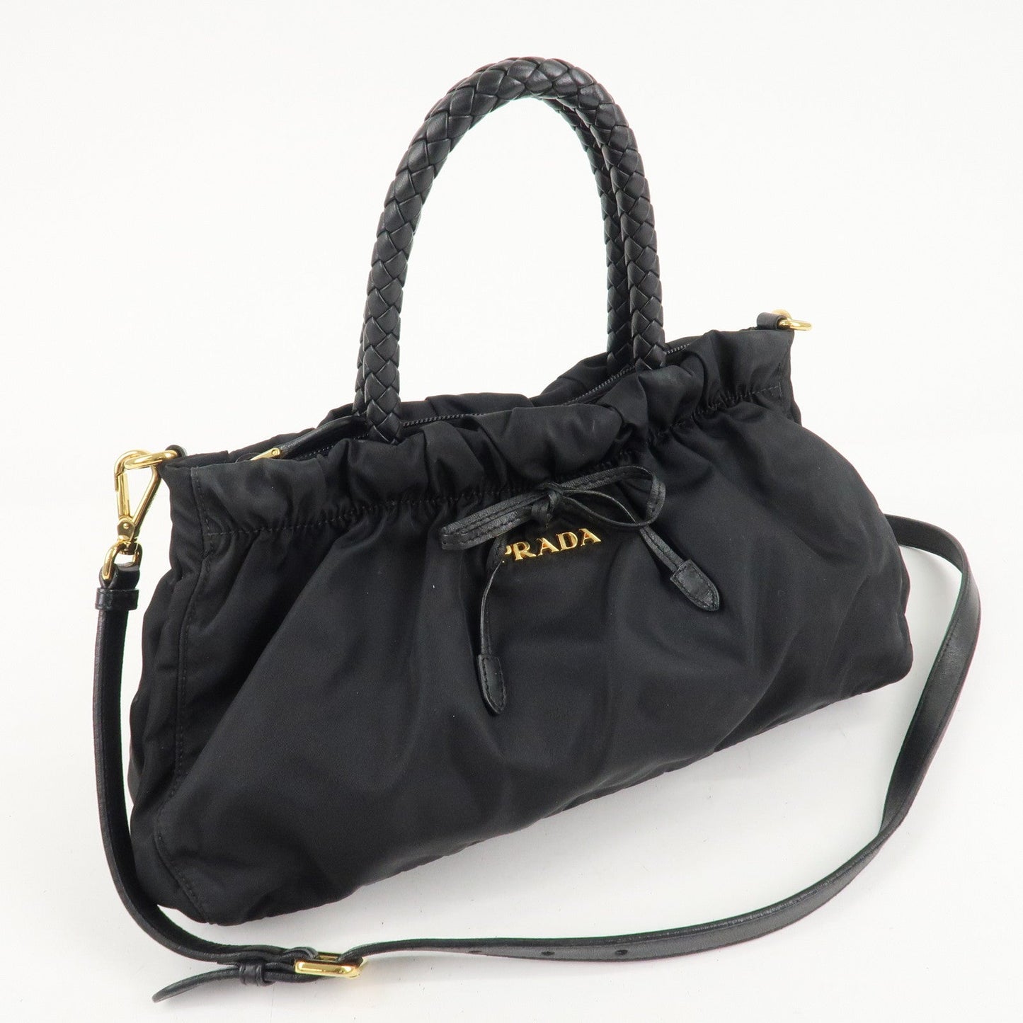 PRADA Nylon Leather Ribbon 2Way Shoulder Bag Black BN1631