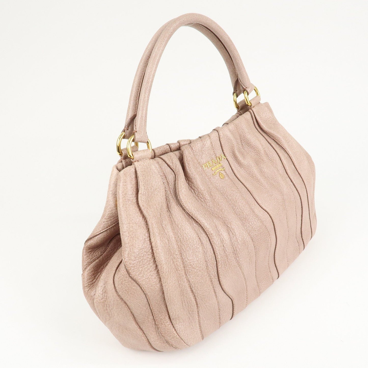 PRADA Logo Leather Hand Bag Pink Glitter Gold Hardware BR3957