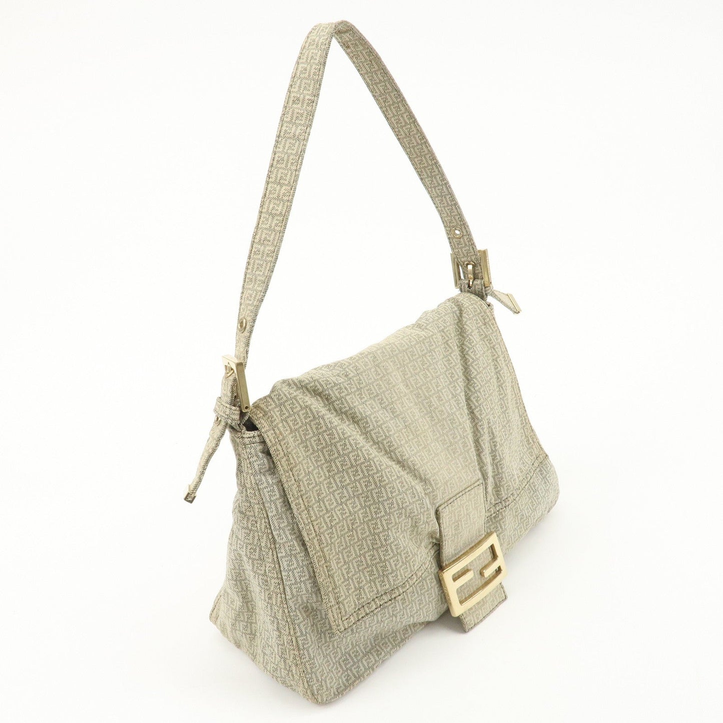 FENDI Mamma Baguette Micro FF Canvas Shoulder Bag Gray 8BR001