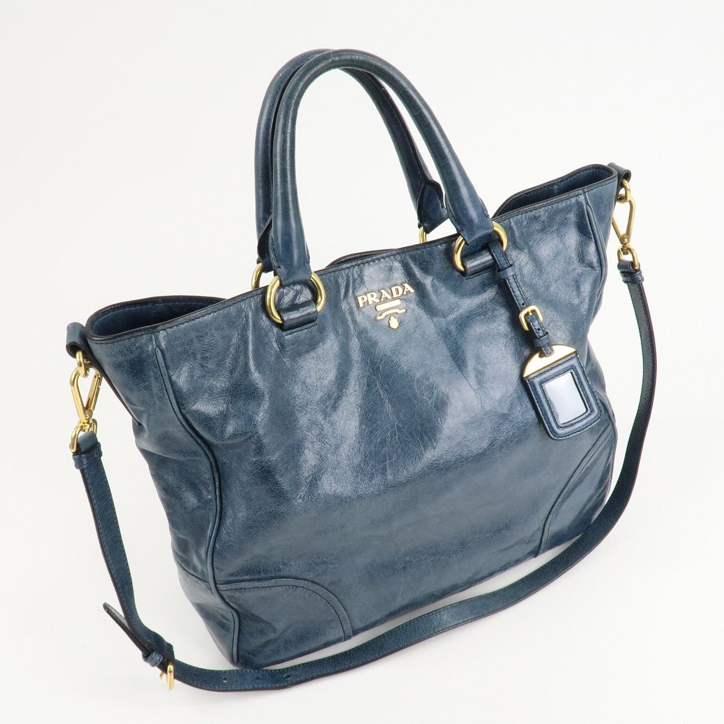 PRADA Leather 2Way Bag Hand Bag Shoulder Bag Blue BN2325