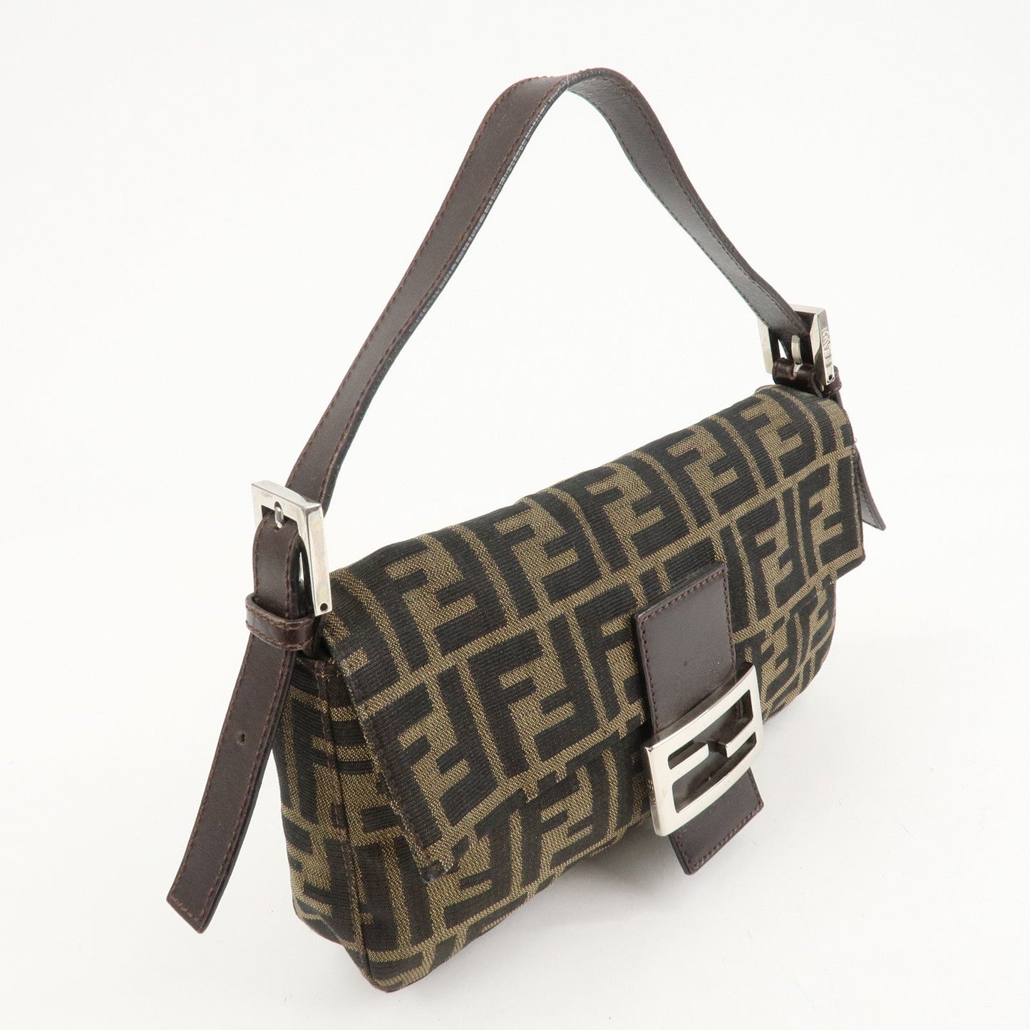 FENDI Mamma Bagguette Zucca Canvas Leather Shoulder Bag 26424