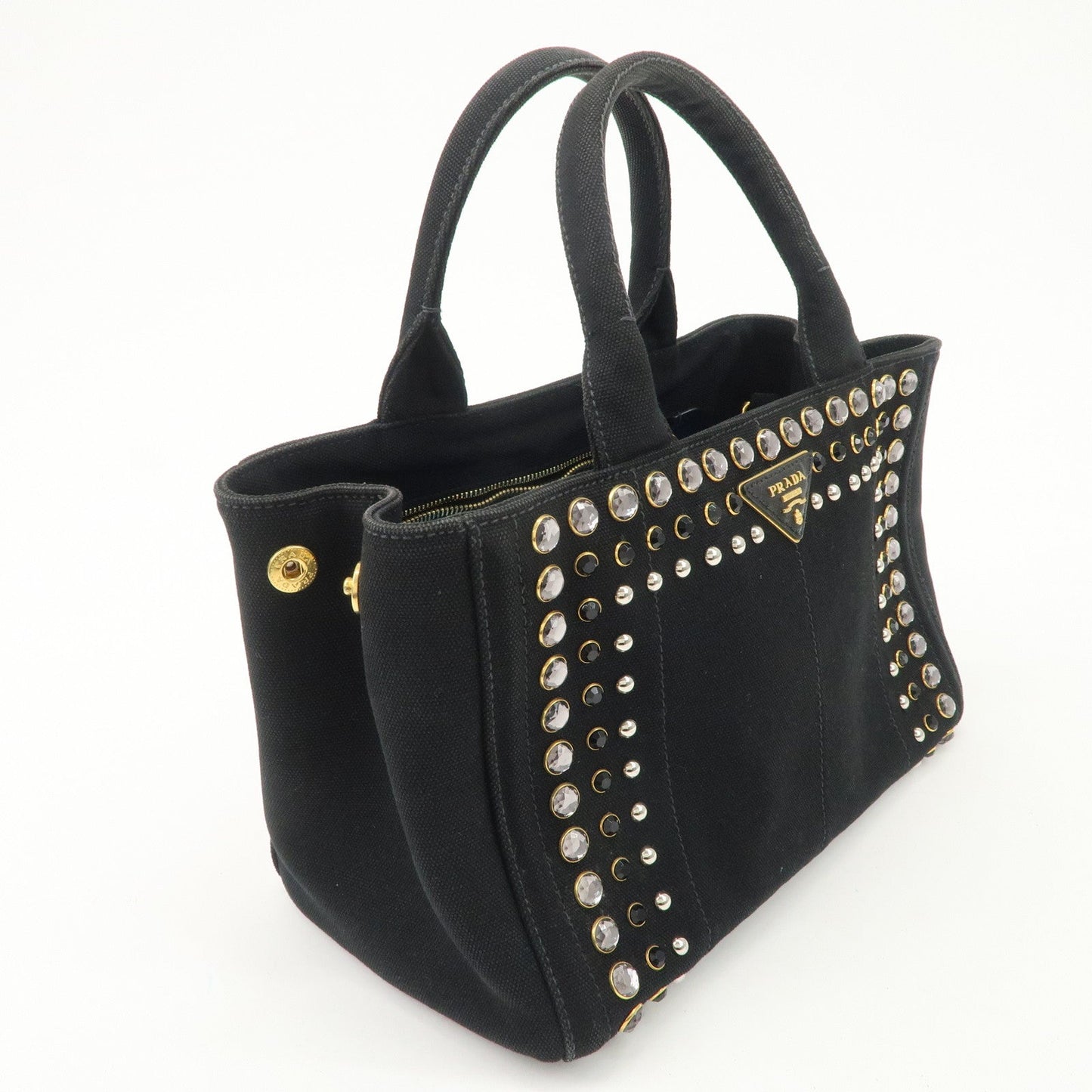 PRADA Logo Canapa Canvas Bijiou Studs 2Way Hand Shoulder Bag