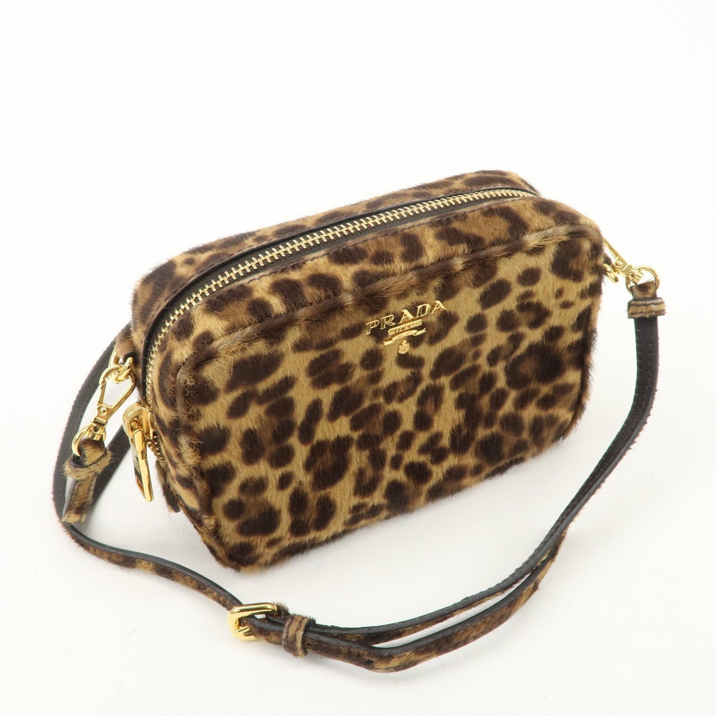PRADA Logo Unborn Calf Shoulder Bag Pouch Brown 1NF674