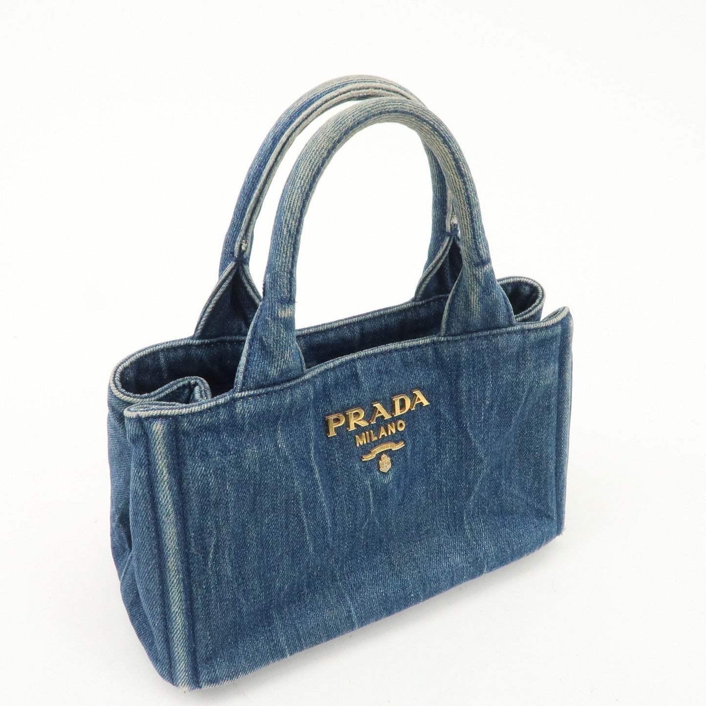 PRADA Nano Canapa Mini Denim Hand Bag Tote Bag Blue