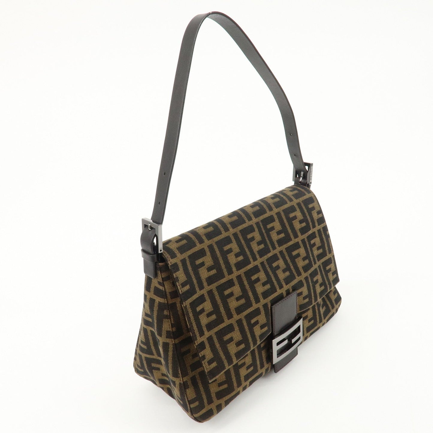 FENDI Mamma Baguette Zucca Canvas Leather Shoulder Bag 8BR001