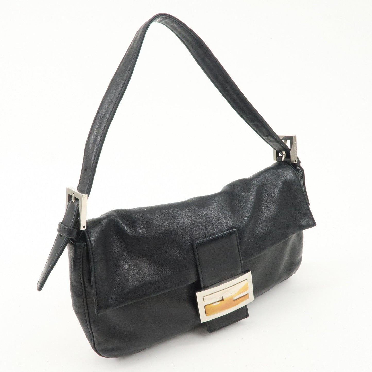 FENDI  Mamma Baguette Leather Shoulder Bag Hand Bag Black 26424
