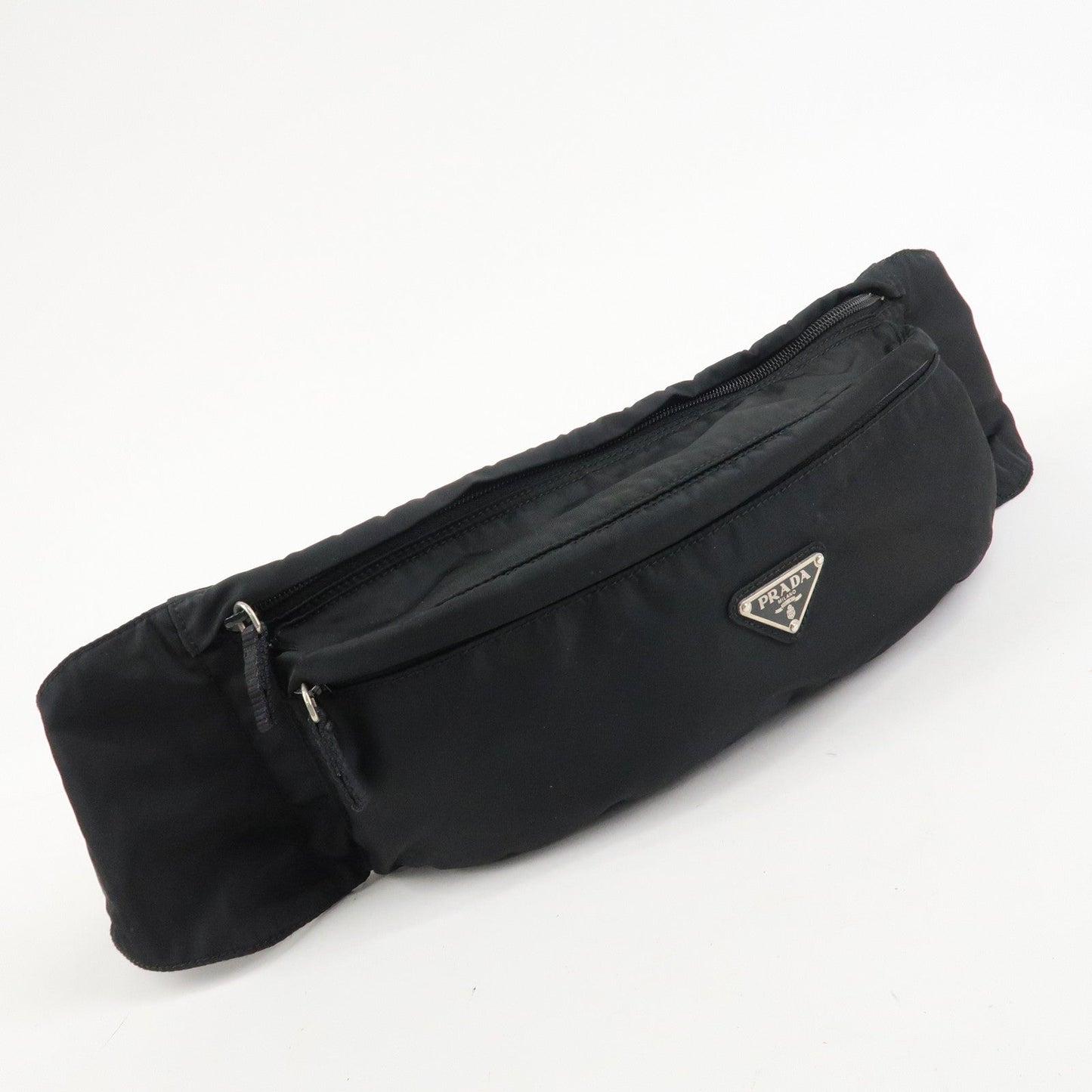 PRADA Nylon Triangle Logo Waist Bag Black Silver HDW