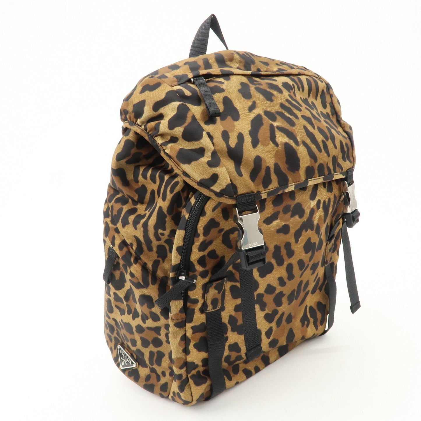 PRADA Nylon Leopard Print Back Pack Brown Black 2VZ062