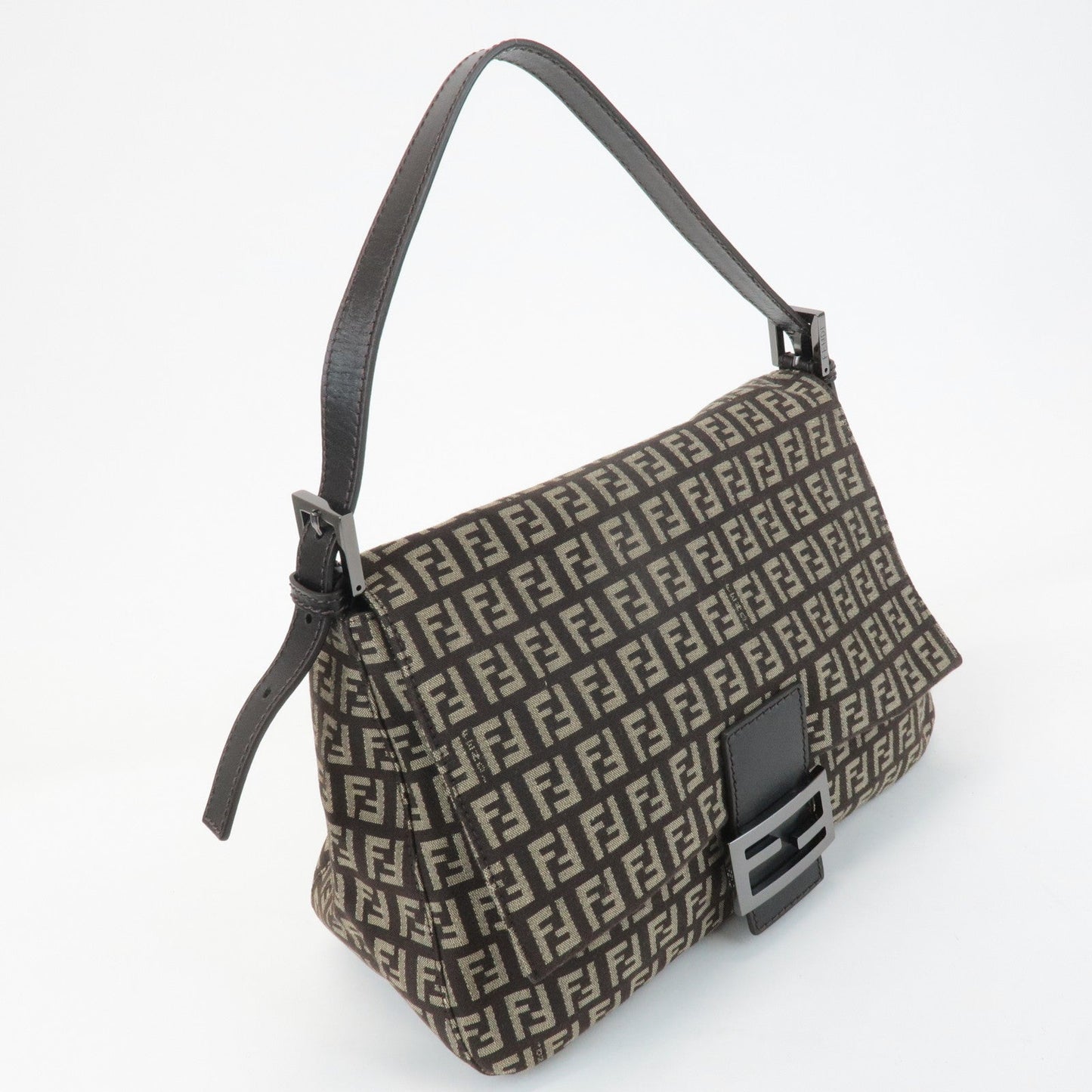 FENDI Mamma Baguette Zucchino Canvas Leather Shoulder Bag 8BR001