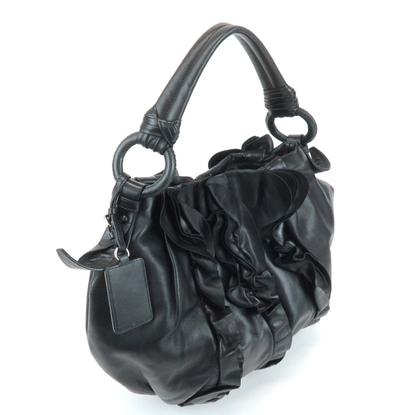 PRADA Leather Gathered 2WAY Shoulder Bag Hand Bag Black