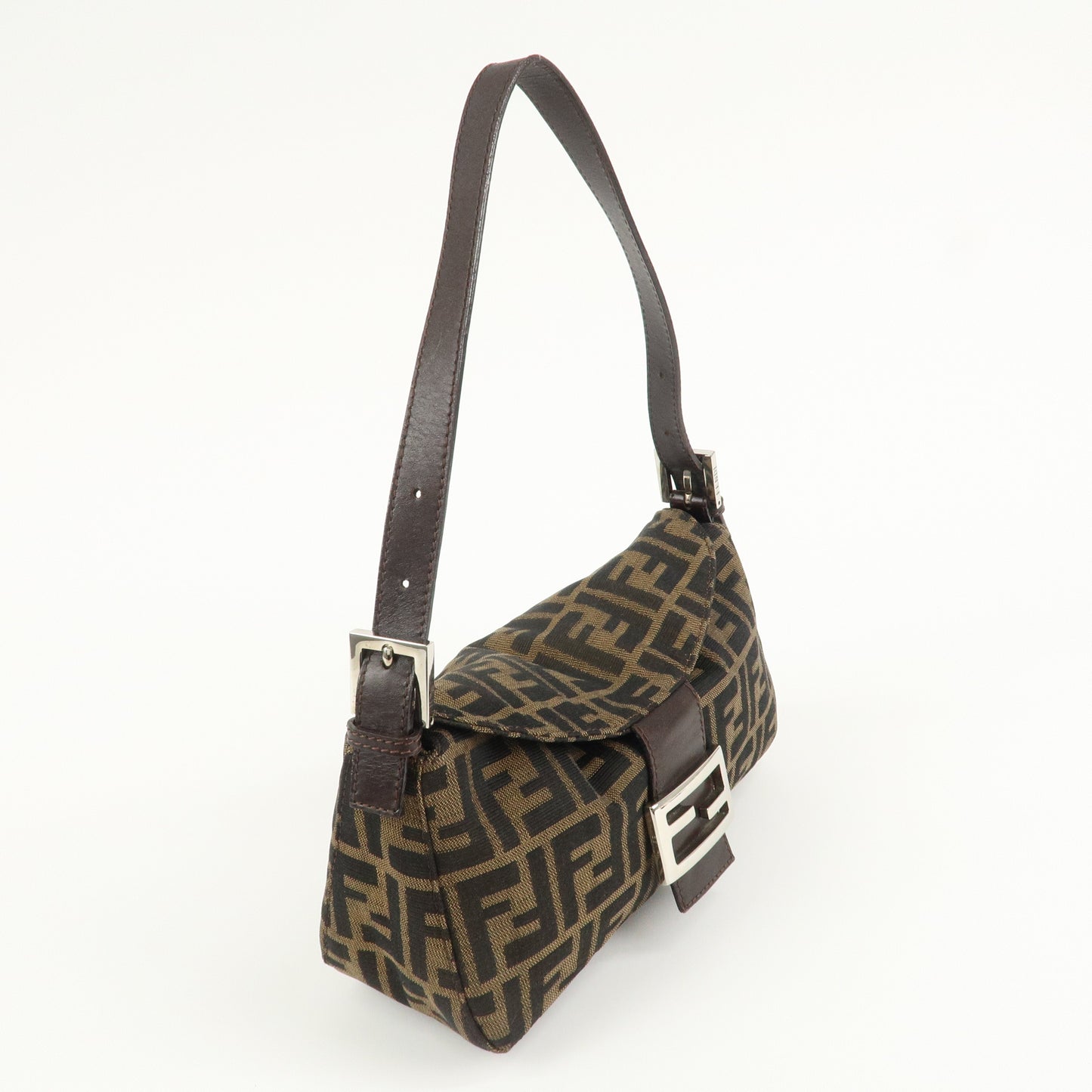FENDI Zucca Canvas Leather Shoulder Bag Brown Black 26725