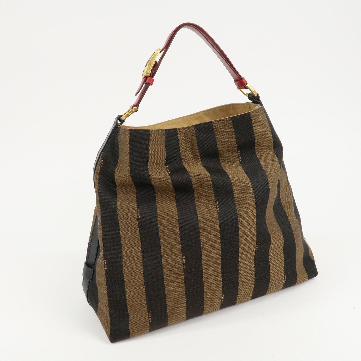 FENDI Pequin Canvas Leather Shoulder Bag Beige Black Brown 8BR653