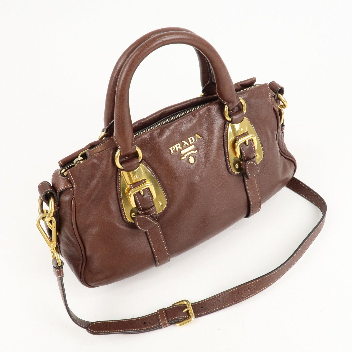 PRADA Leather 2Way Bag Shoulder Bag Hand Bag Brown BN1904
