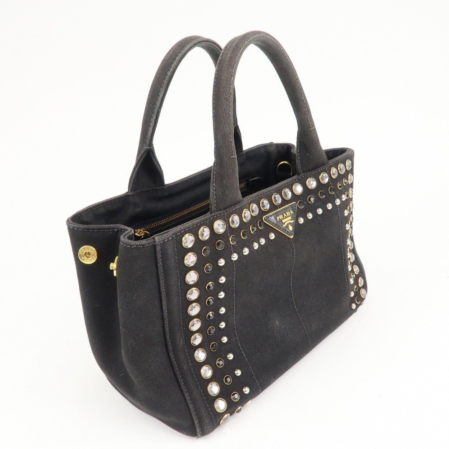 PRADA Logo Canapa Mini Canvas Bijoux 2Way Bag Black 1BG439