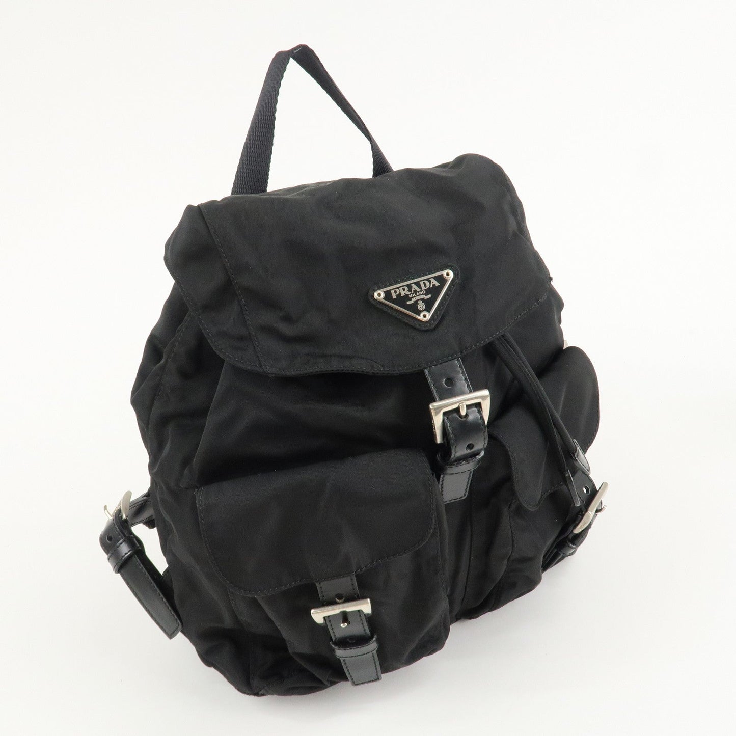 PRADA Triangle Logo Nylon Leather Back Pack Black B5885