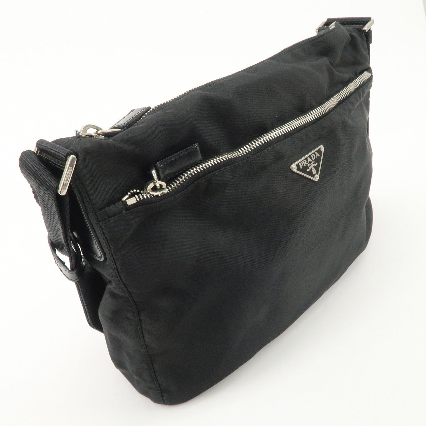 PRADA Logo Nylon Leather Shoulder Bag NERO Black BT0421