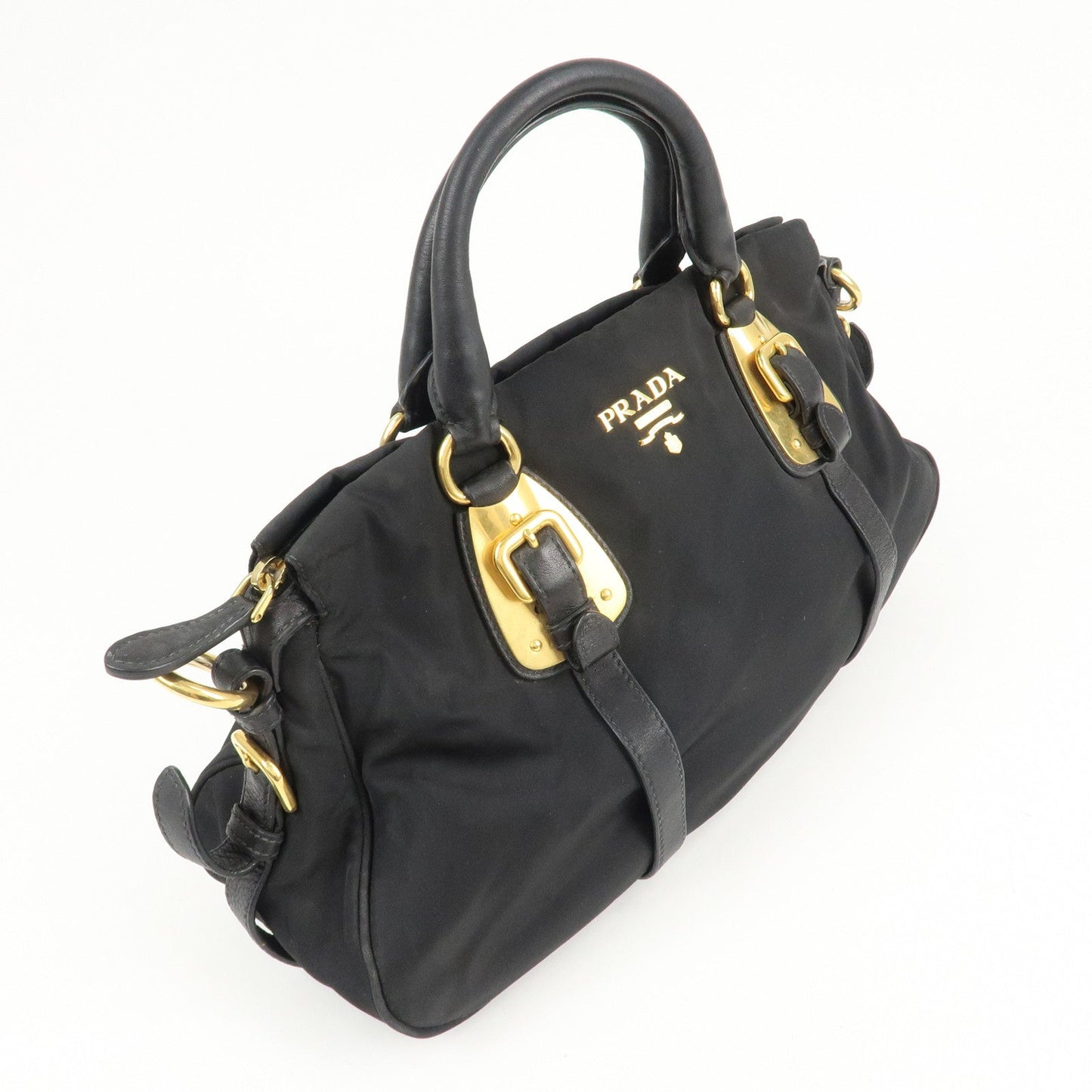 PRADA Logo Nylon Leather 2Way Shoulder Bag Black Gold HDW BN1903