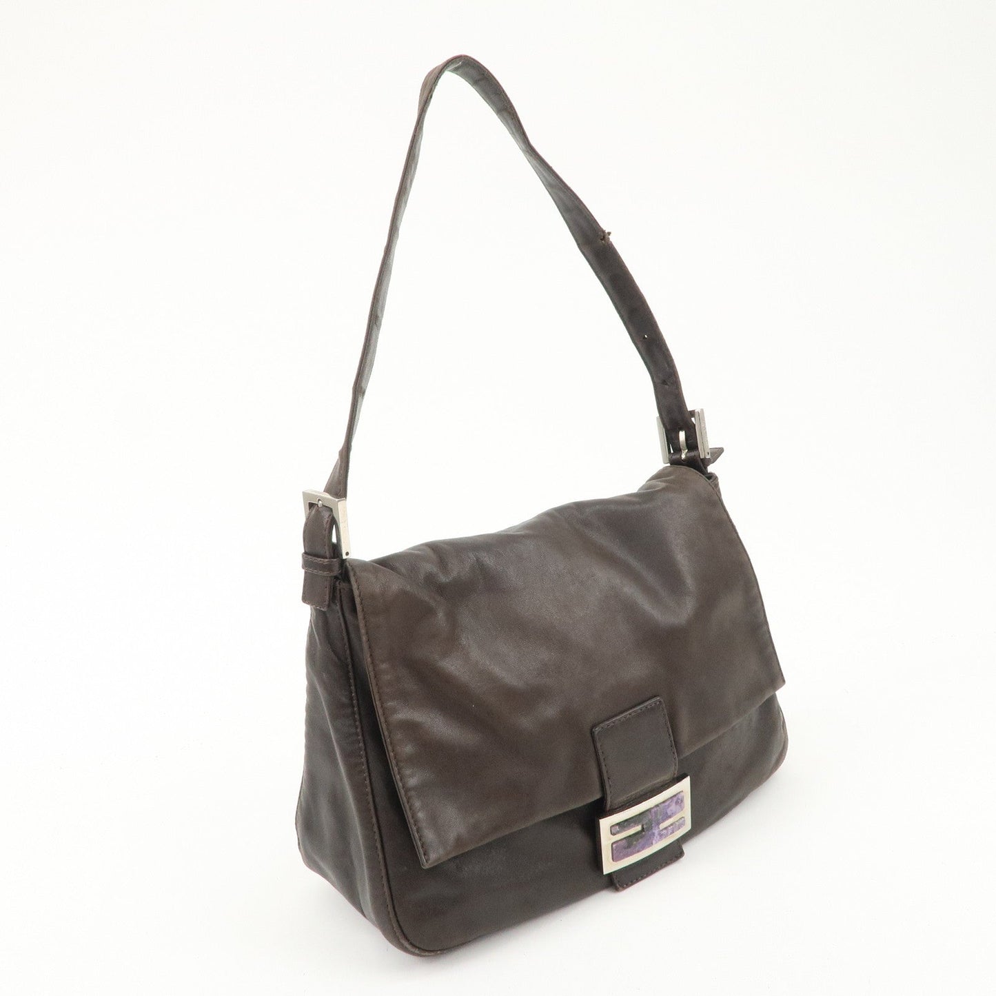 FENDI Mamma Baguette Leather Shoulder Bag Dark Brown 26325