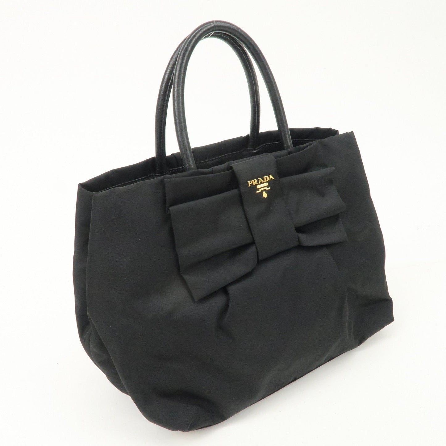 PRADA Nylon Leather Ribbon Hand Bag Tote Bag NERO Black BN1601