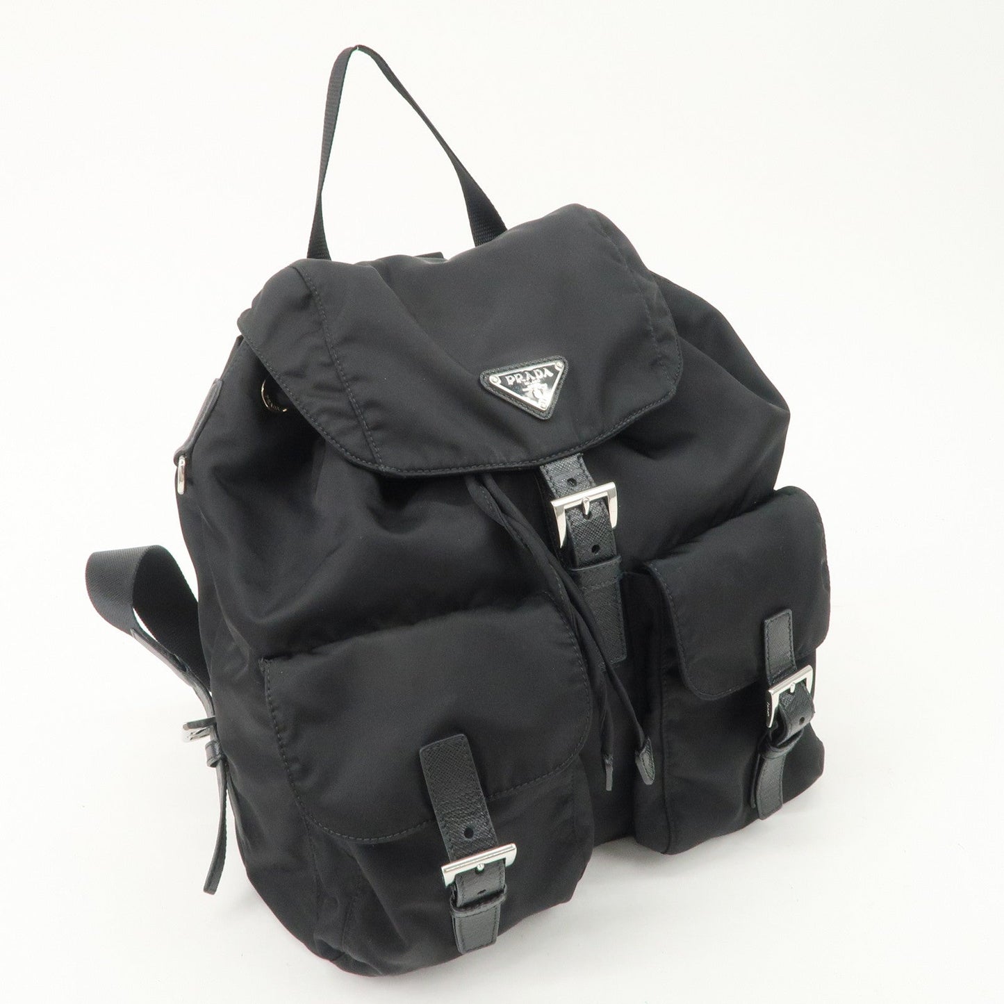 PRADA Re-Nylon Triangle Logo Nylon Leather Back Pack NERO 1BZ811