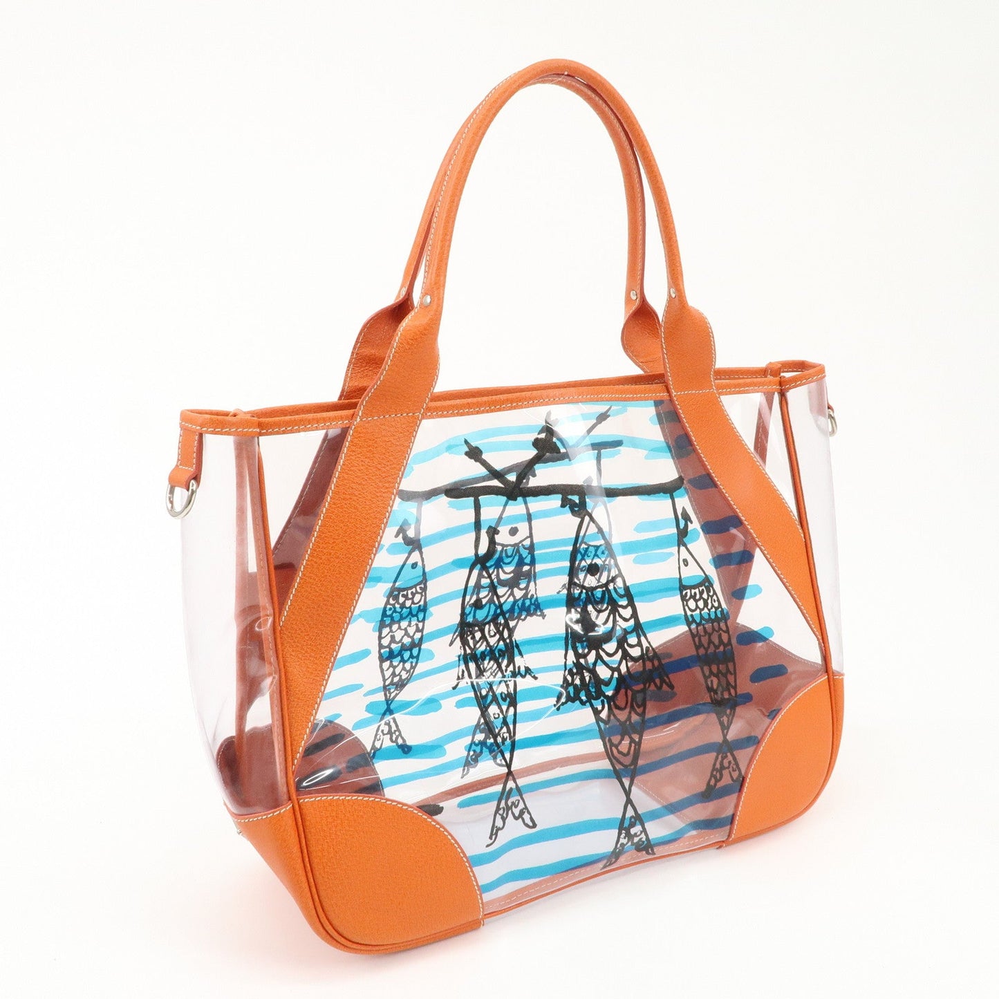 PRADA PVC Leather  Fish Print Clear Tote Bag Orange BR3020