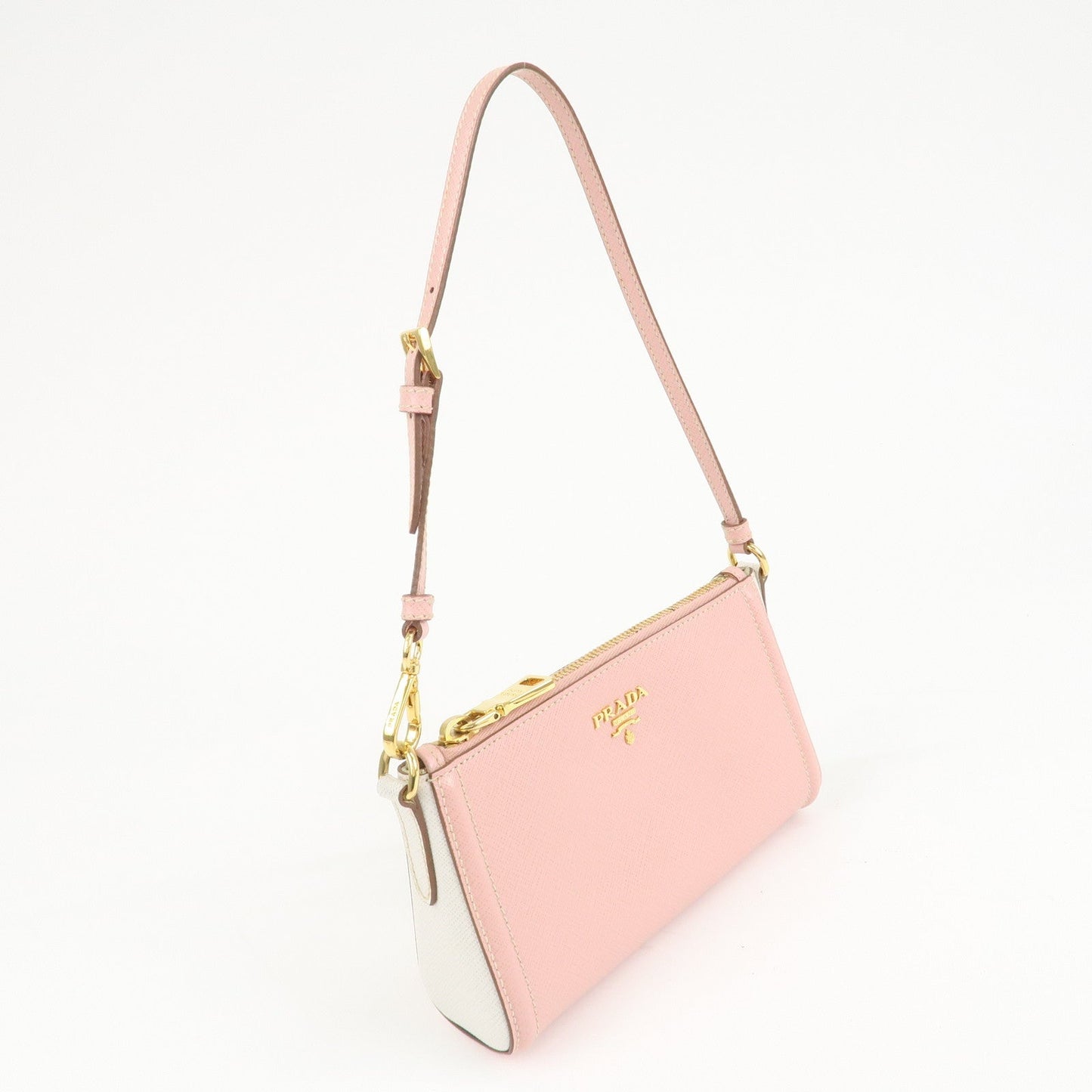 PRADA Logo Leather Shoulder Bag Pink Gold Hardware