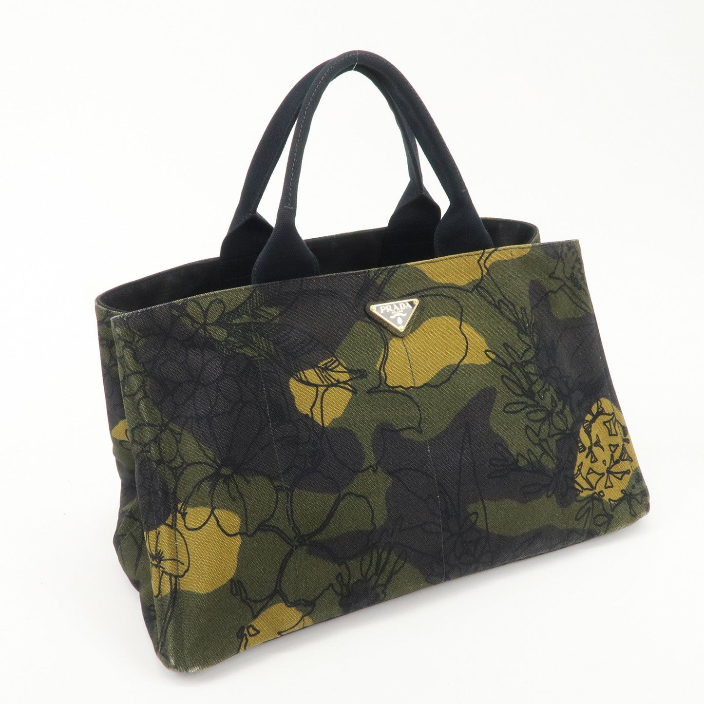 PRADA Logo Canapa Large Canvas Tote Hand Bag Camouflage BN1872