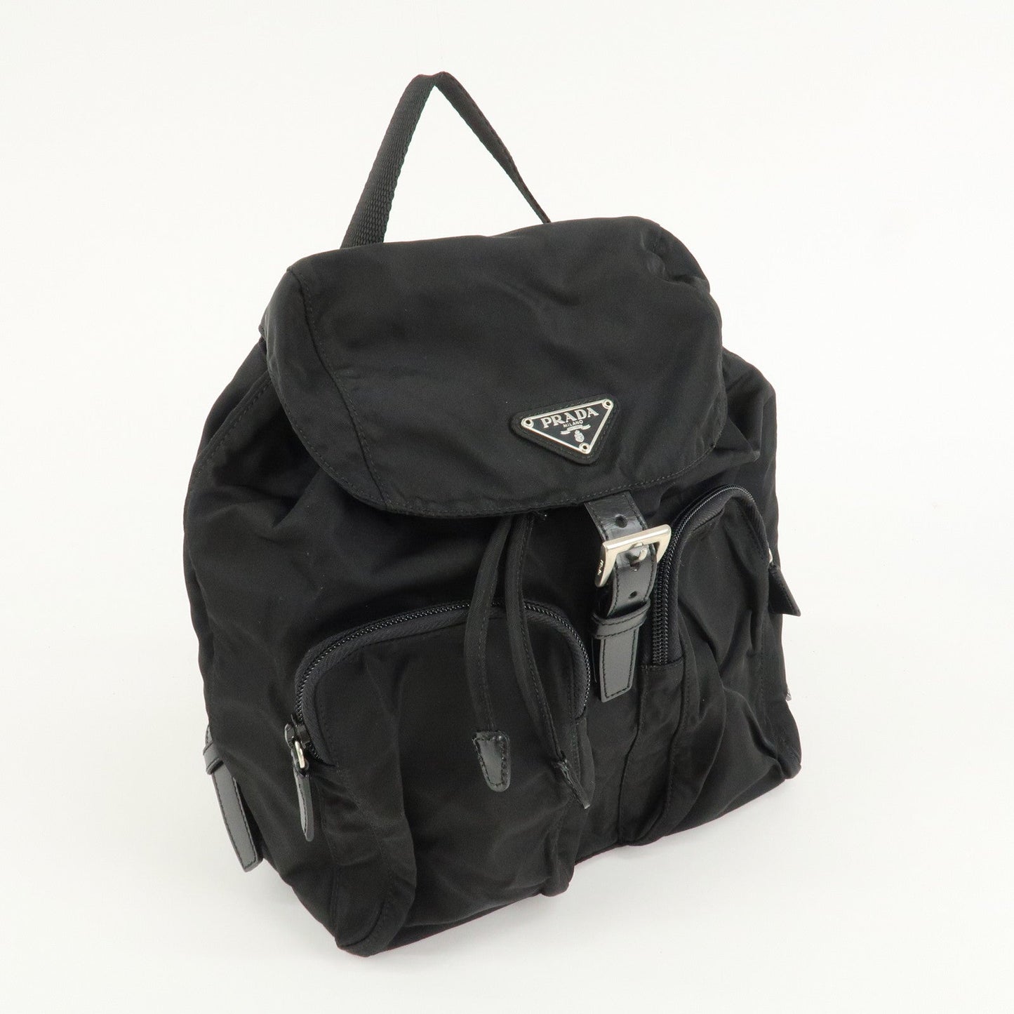PRADA Triangle Logo Nylon Leather Back Pack Black B5885