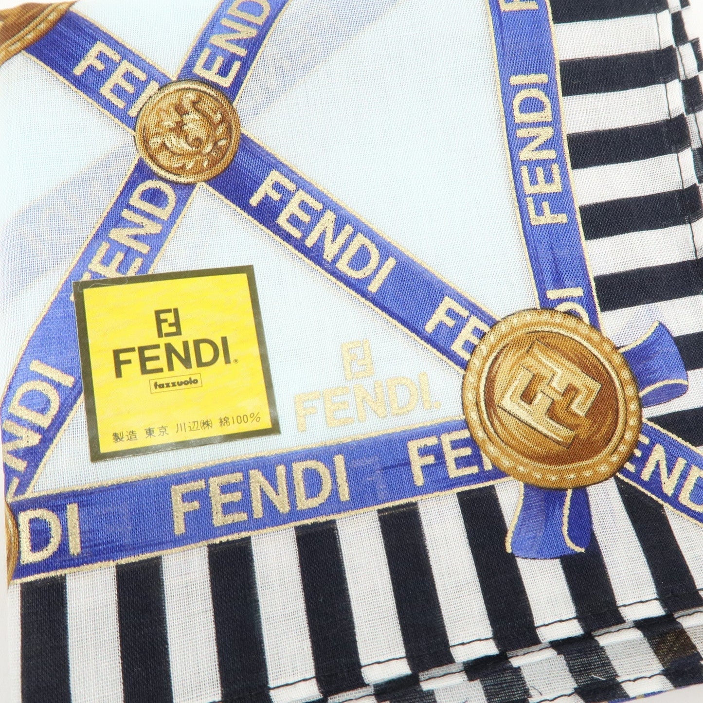 FENDI Set of 5 Cotton 100% Handkerchief White Navy Red Black