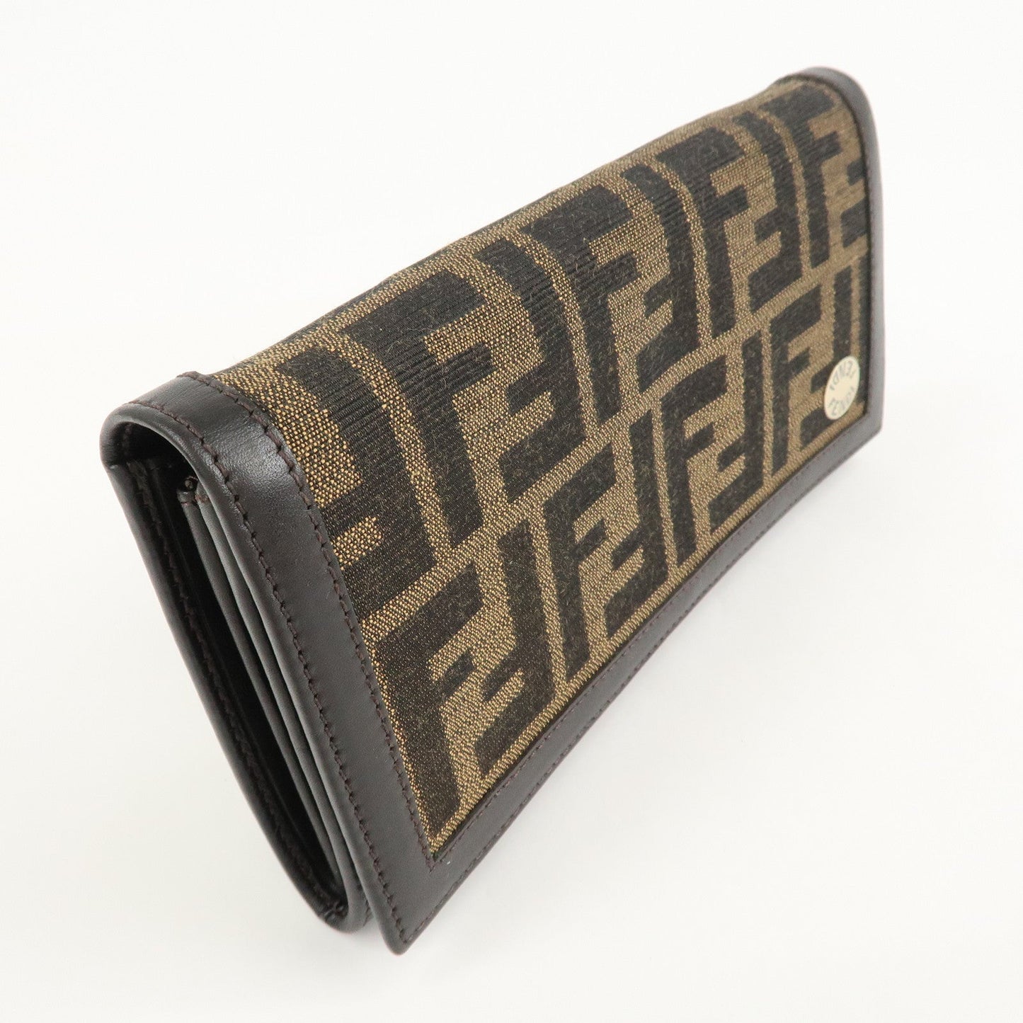 FENDI Zucca Canvas Leather Long Wallet Brown 8M0000
