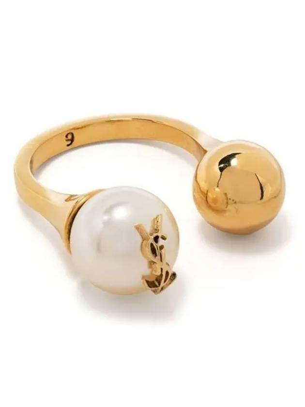 Luxury Saint Laurent Trending 2025 YSL Logo Pearl Ring Aging Brass Gold
