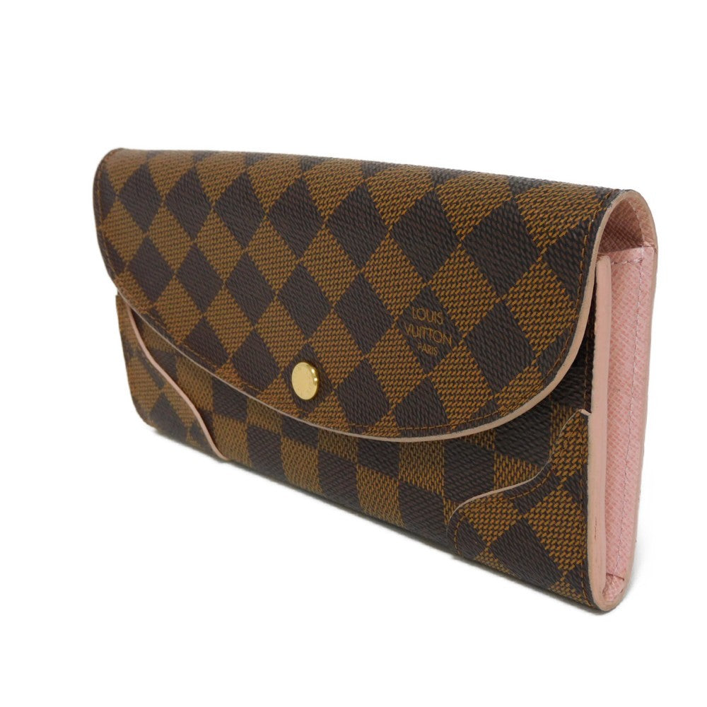 LOUIS VUITTON Long Wallet Purse N61227 Damier canvas, grained leather (embossed) Dark brown logo Ebene Brown Pink Bifold Wallet Bicolor Damier Portefeuille Kaisa Women