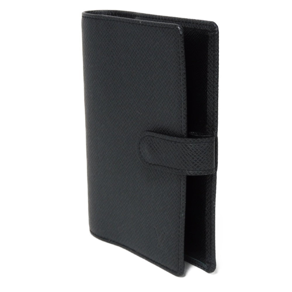 LOUIS VUITTON Notebook cover R20426 Taiga leather (embossed) black LV Logo Charcoal Grey Diary 6 Hole Vuitton Card Case Taiga Agenda PM mens