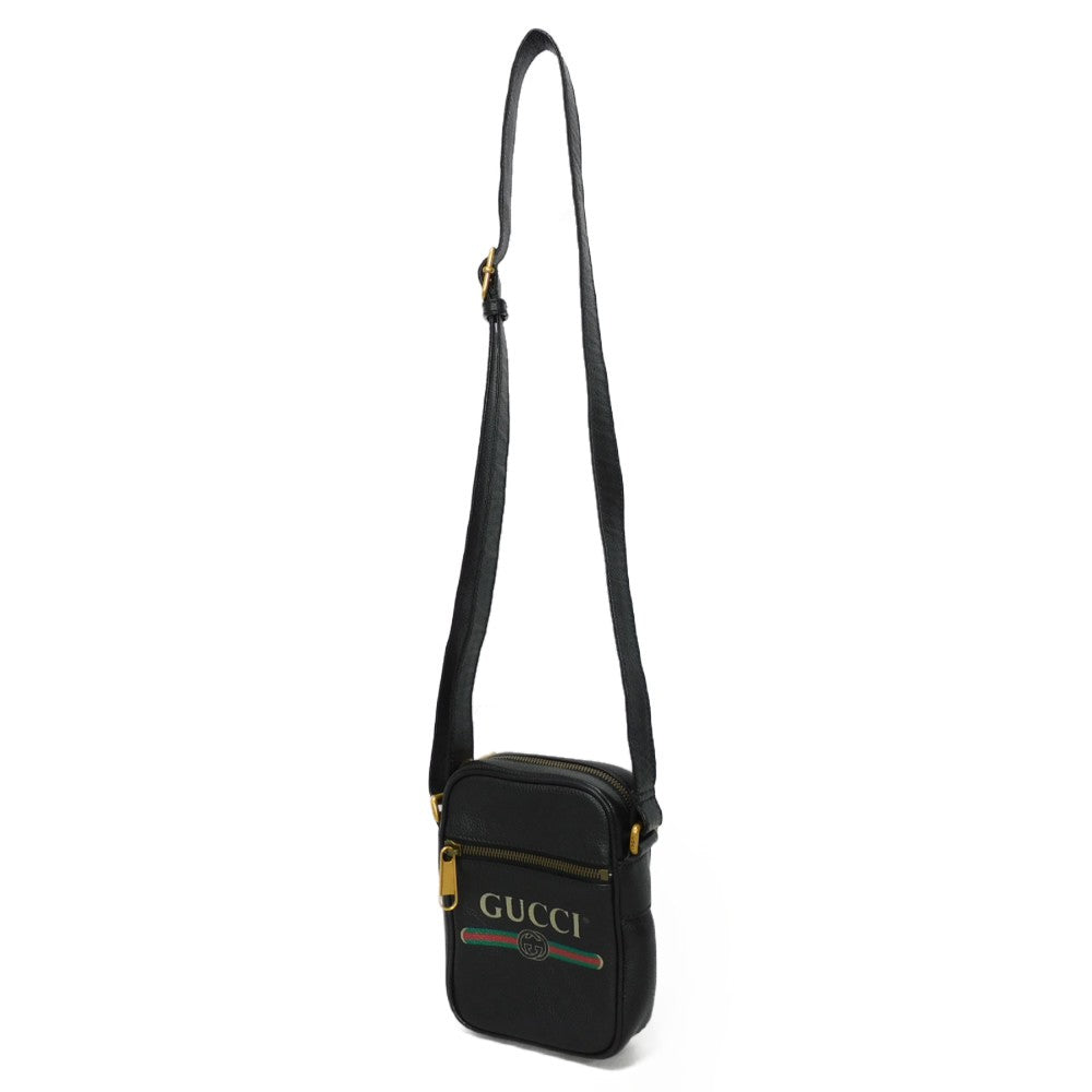 GUCCI Shoulder Bag 574803 0Y2AT 8163 Textured leather Black x green x red Web Stripe Shelly Vintage logo print Micro Messenger Bag unisex(Unisex)