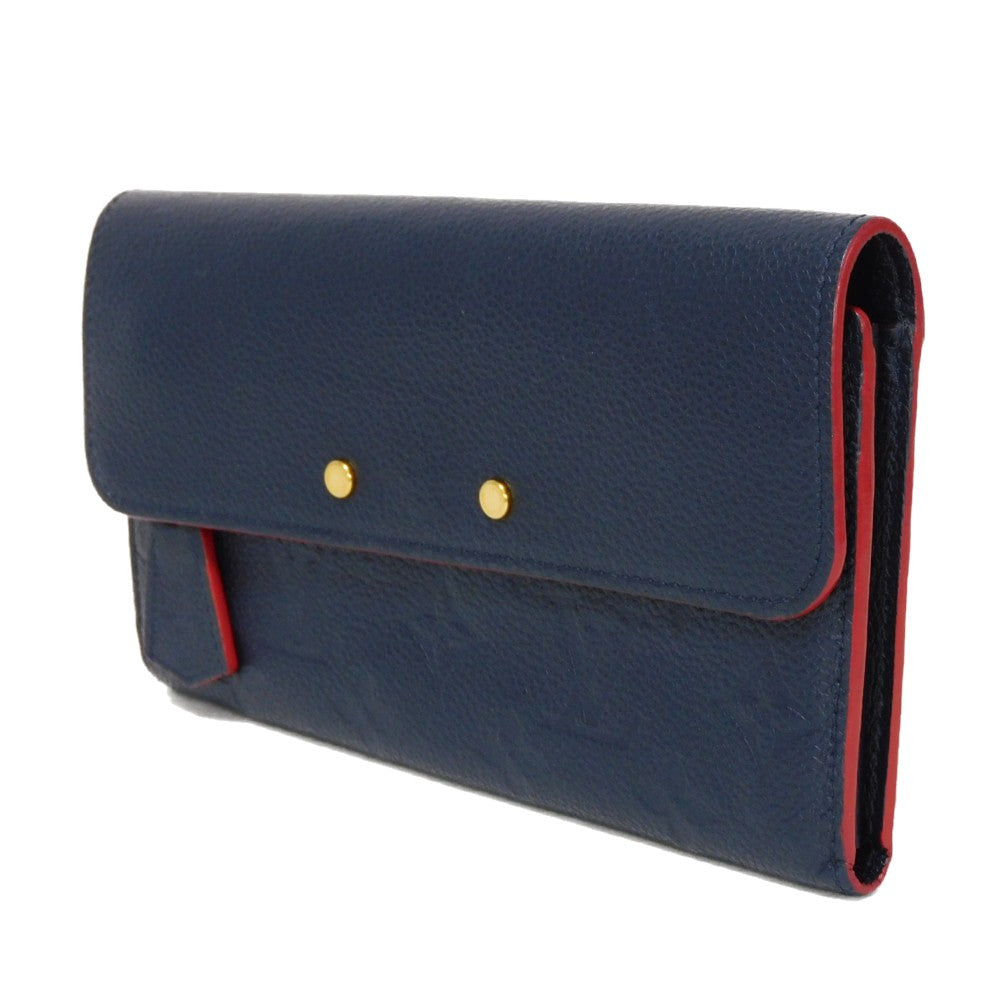 LOUIS VUITTON Long Wallet Purse M62127 Implant leather (monogram embossed) Marine Rouge LV logo flower navy red Monogram Unplant Portefeuille Ponneuf unisex(Unisex)