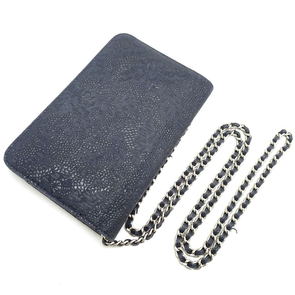 Chanel Chain Wallet Goatskin Navy Diagonal Shoulder