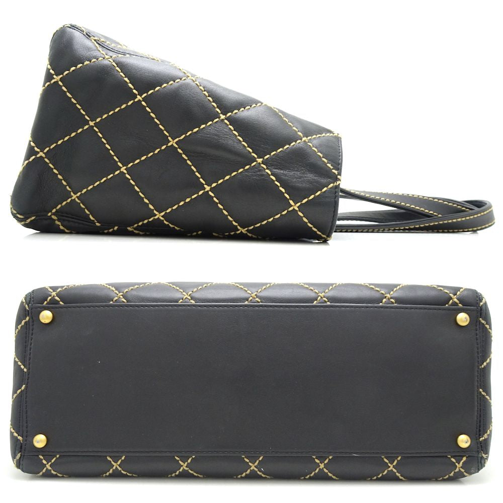 Chanel Tote Bag Wild Stitch Calf Black x Gold Metal Fittings