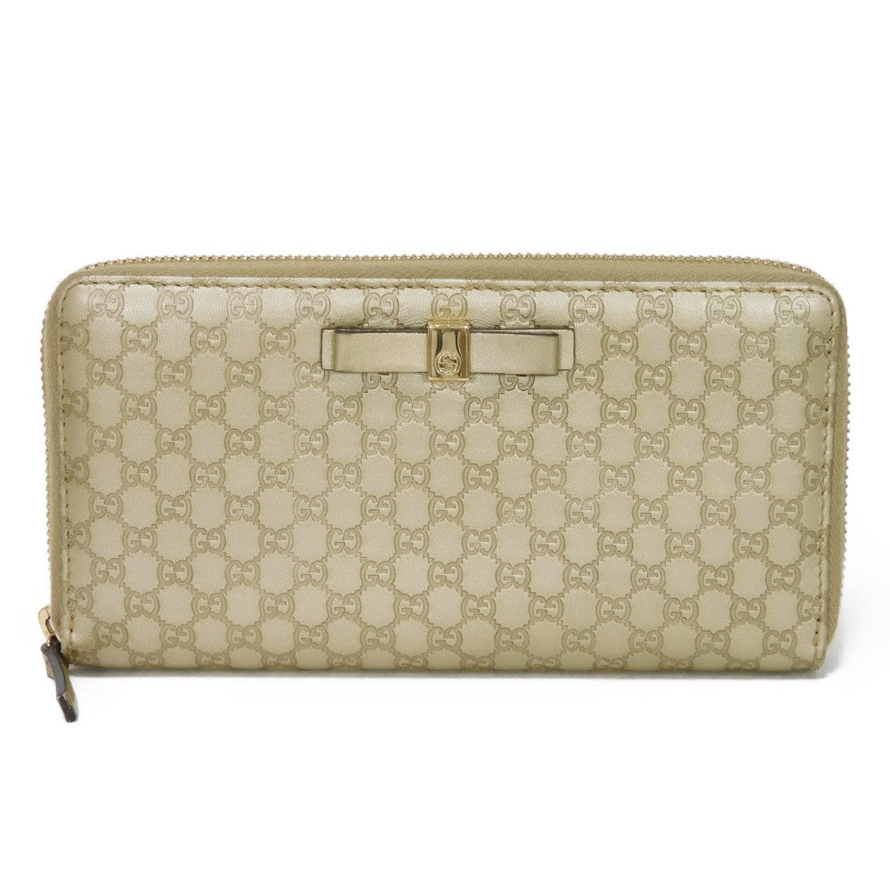GUCCI Long Wallet Purse 388680 GG striped leather Champagne Gold Zip Around Micro GG Shima Guccissima Ribbon Zip Around Wallet Women