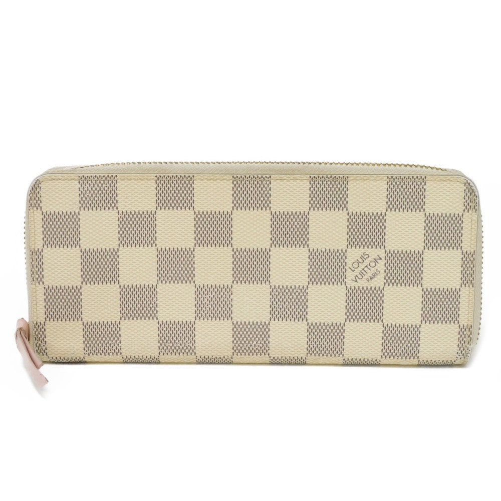 LOUIS VUITTON Long Wallet Purse N61264 Damier Azur canvas x grained leather (embossed) Rose valerine logo Ivory Zip Around Damier Azur Portefeuille Clemence Women