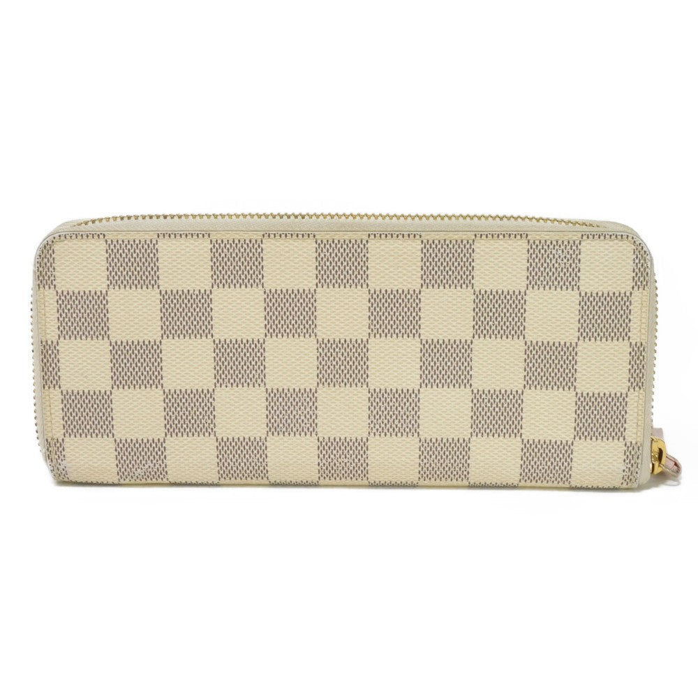 LOUIS VUITTON Long Wallet Purse N61264 Damier Azur canvas x grained leather (embossed) Rose valerine logo Ivory Zip Around Damier Azur Portefeuille Clemence Women
