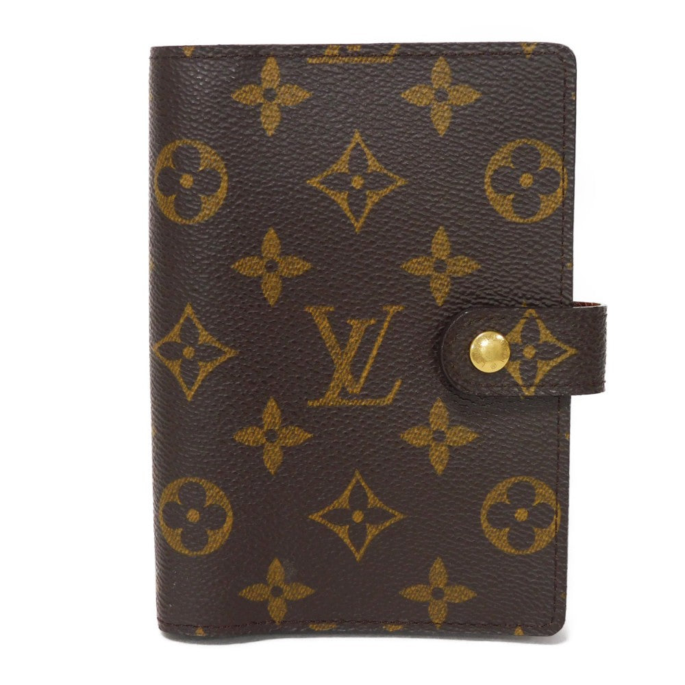 LOUIS VUITTON Notebook cover R20005 Monogram canvas x grain leather (embossed) Marron LV Logo Flower Brown Diary 6 Hole Card Case Monogram Agenda PM mens(Unisex)