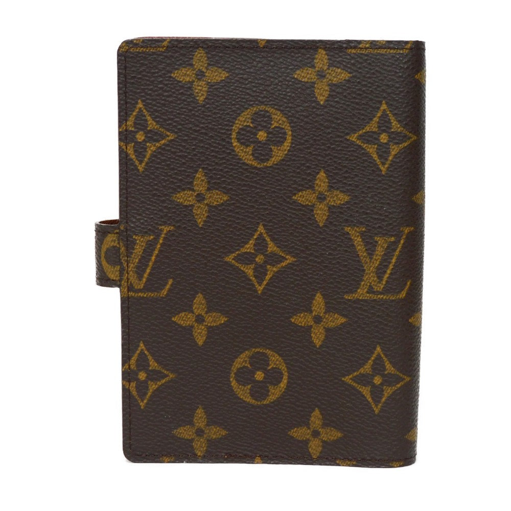 LOUIS VUITTON Notebook cover R20005 Monogram canvas x grain leather (embossed) Marron LV Logo Flower Brown Diary 6 Hole Card Case Monogram Agenda PM mens(Unisex)