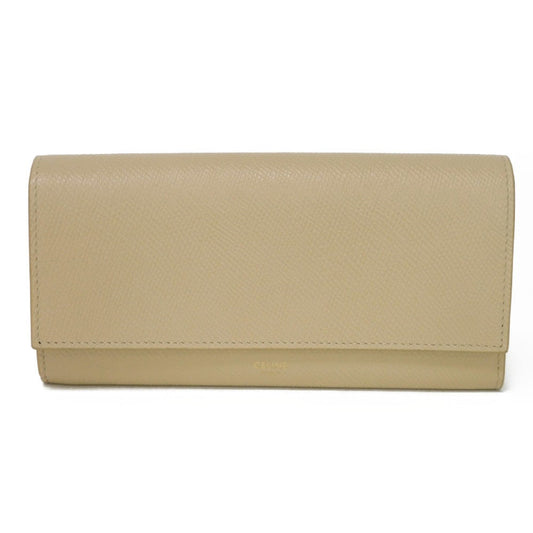 CELINE Long Wallet Purse 10B563BEL.03ND Grained calfskin (embossed) beige Foil Stamped Grain Calfskin Beige Bifold Wallet Long Wallet New logo Large flap wallet mens(Unisex)