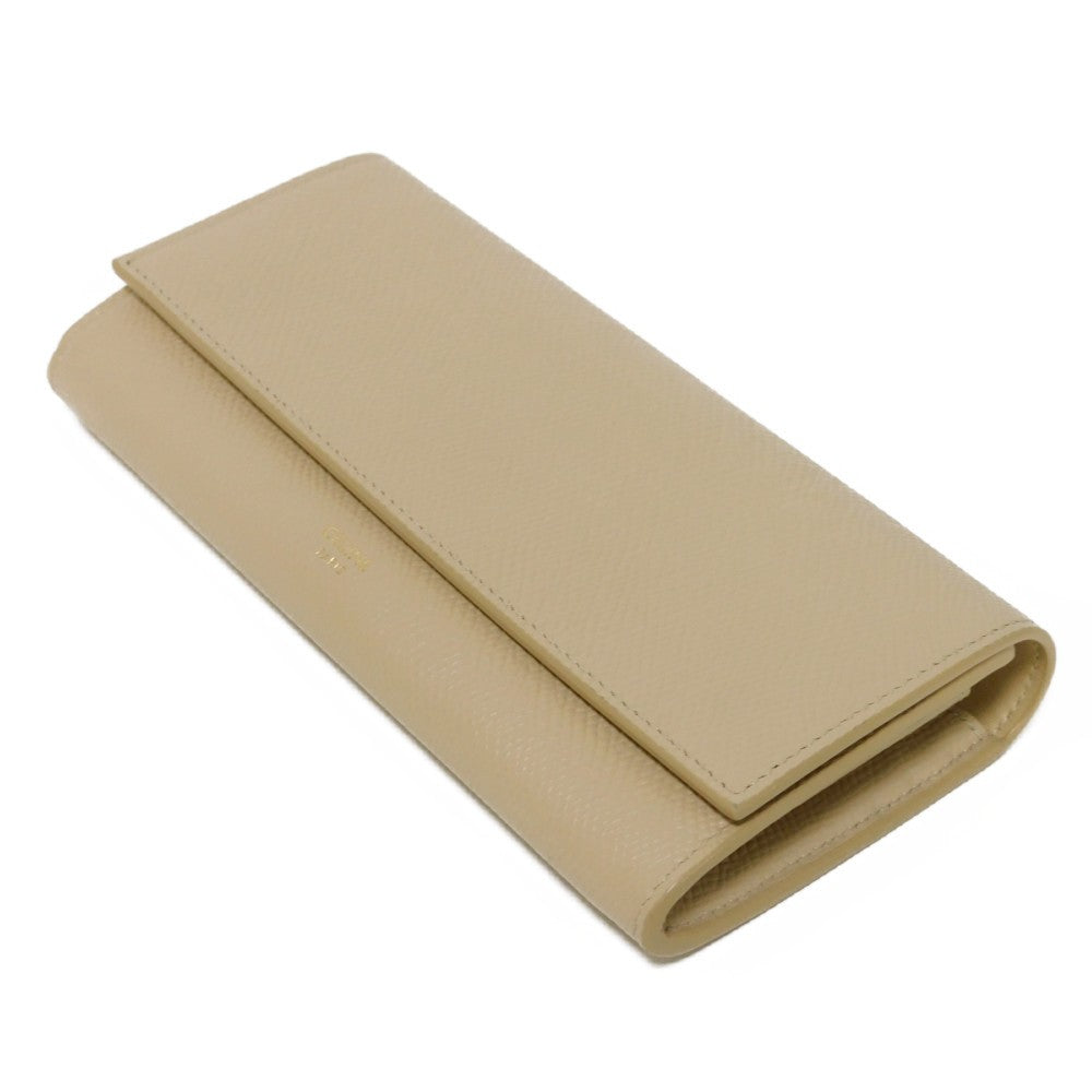 CELINE Long Wallet Purse 10B563BEL.03ND Grained calfskin (embossed) beige Foil Stamped Grain Calfskin Beige Bifold Wallet Long Wallet New logo Large flap wallet mens(Unisex)