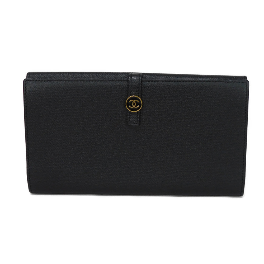 CHANEL Long Wallet Purse A20905 Calfskin (embossed) black Good condition CC mark Calfskin enamel No.9 COCO Mark COCO Button Long Flap Wallet unisex(Unisex)