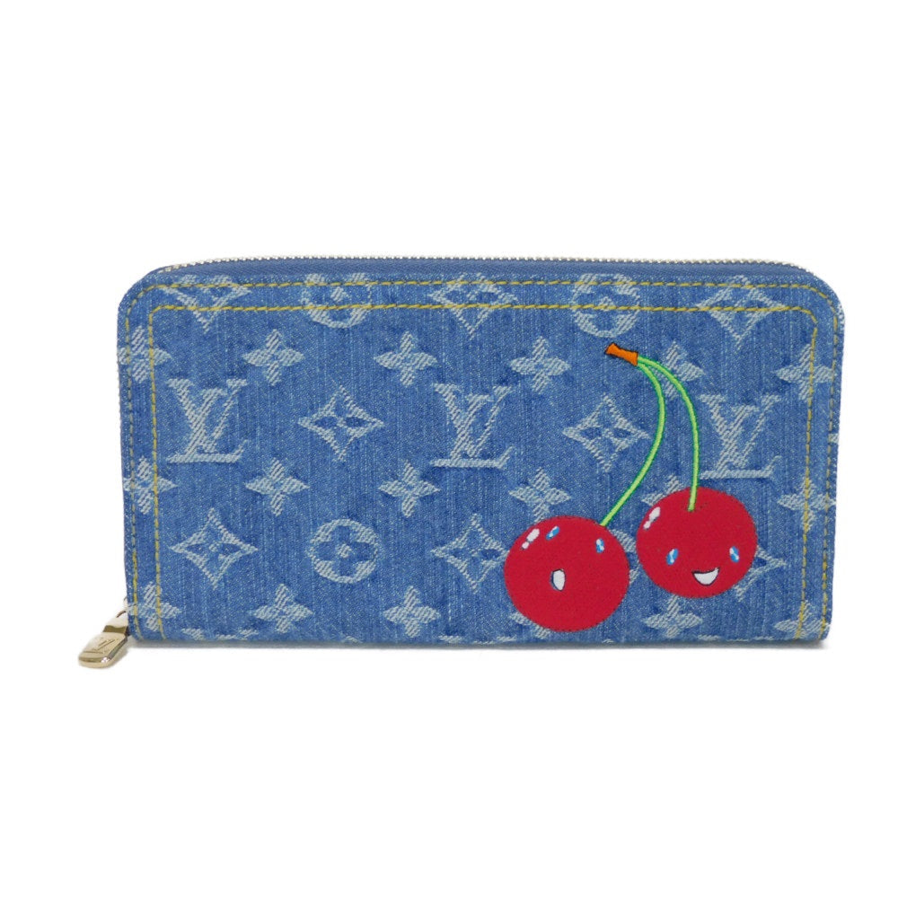 LOUIS VUITTON Long Wallet Purse M23161 Monogram denim canvas and grained leather blue Takashi Murakami LV logo flower cherry RFID unused Monogram Denim Cherry LVxTM Zippy Wallet unisex(Unisex)